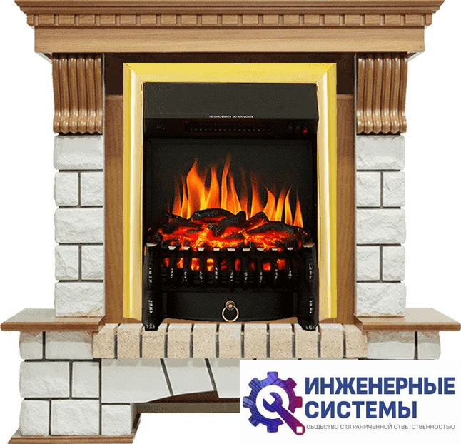 Каминокомплект Royal Flame Pierre Luxe Дуб/Белый с очагом Fobos FX Brass