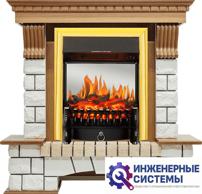 Каминокомплект Royal Flame Pierre Luxe Дуб/Белый с очагом Fobos FX M Brass