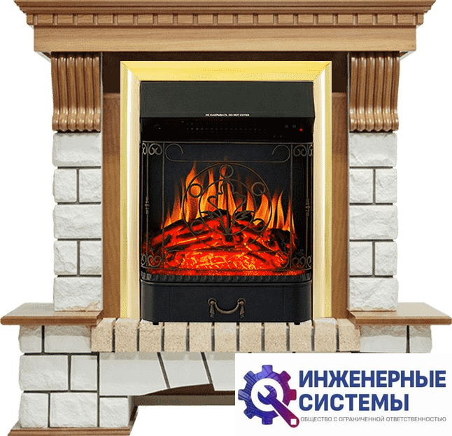 Каминокомплект Royal Flame Pierre Luxe Дуб/Белый с очагом Majestic FX Brass