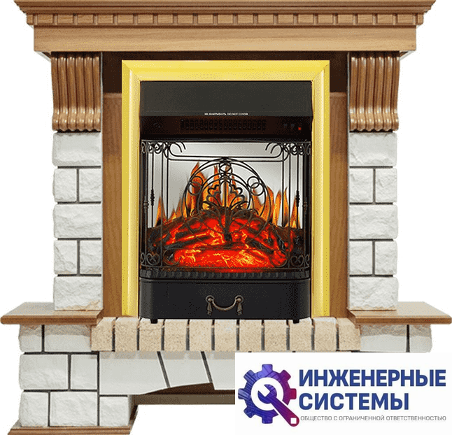 Каминокомплект Royal Flame Pierre Luxe Дуб/Белый с очагом Majestic FX M Brass