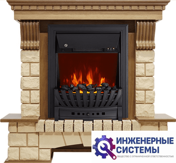 Каминокомплект Royal Flame Pierre Luxe Дуб/Шампань с очагом Aspen Black
