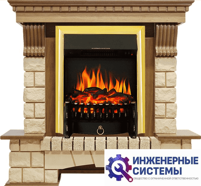 Каминокомплект Royal Flame Pierre Luxe Дуб/Шампань с очагом Fobos FX Brass