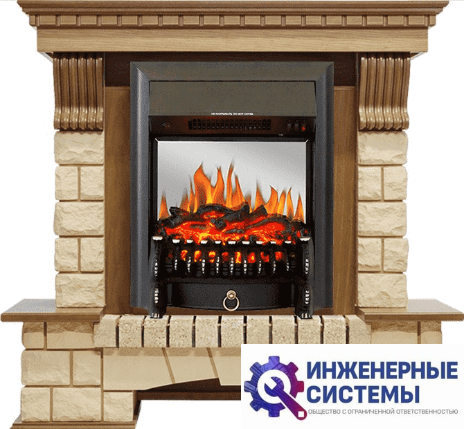 Каминокомплект Royal Flame Pierre Luxe Дуб/Шампань с очагом Fobos FX M Black