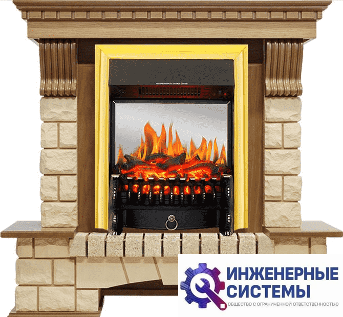 Каминокомплект Royal Flame Pierre Luxe Дуб/Шампань с очагом Fobos FX M Brass