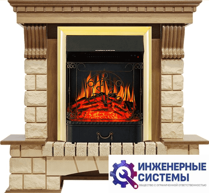 Каминокомплект Royal Flame Pierre Luxe Дуб/Шампань с очагом Majestic FX Brass