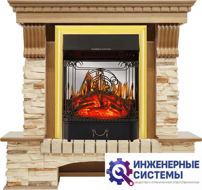 Каминокомплект Royal Flame Pierre Luxe Дуб/Сланец с очагом Majestic FX M Brass