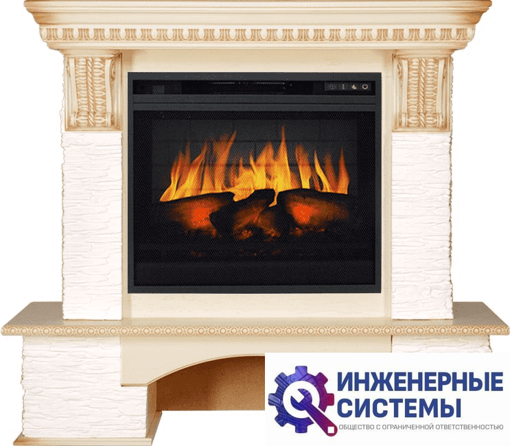 Каминокомплект Royal Flame Pierre Luxe Сланец белый/Слоновая кость с патиной с очагом Vision 23 EF LED 3D FX