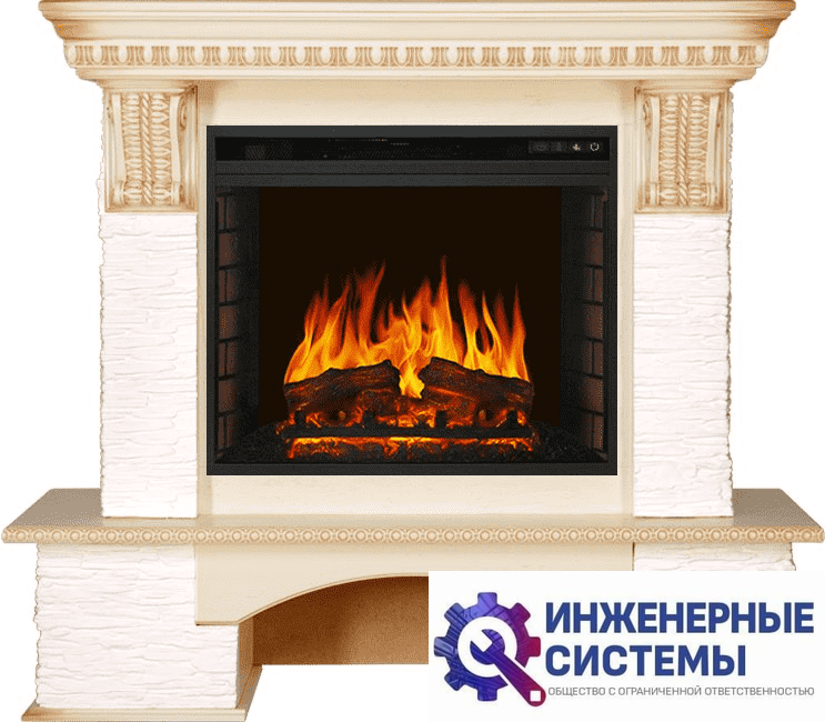 Каминокомплект Royal Flame Pierre Luxe Сланец белый/Слоновая кость с патиной с очагом Vision 23 EF LED FX