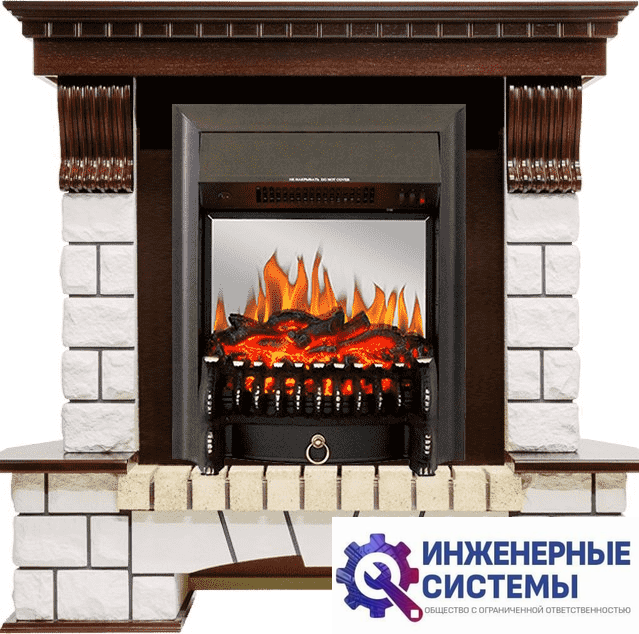 Каминокомплект Royal Flame Pierre Luxe Темный дуб/Белый с очагом Fobos FX M Black