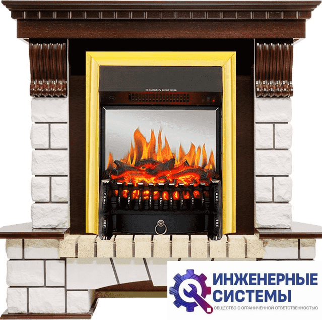 Каминокомплект Royal Flame Pierre Luxe Темный дуб/Белый с очагом Fobos FX M Brass