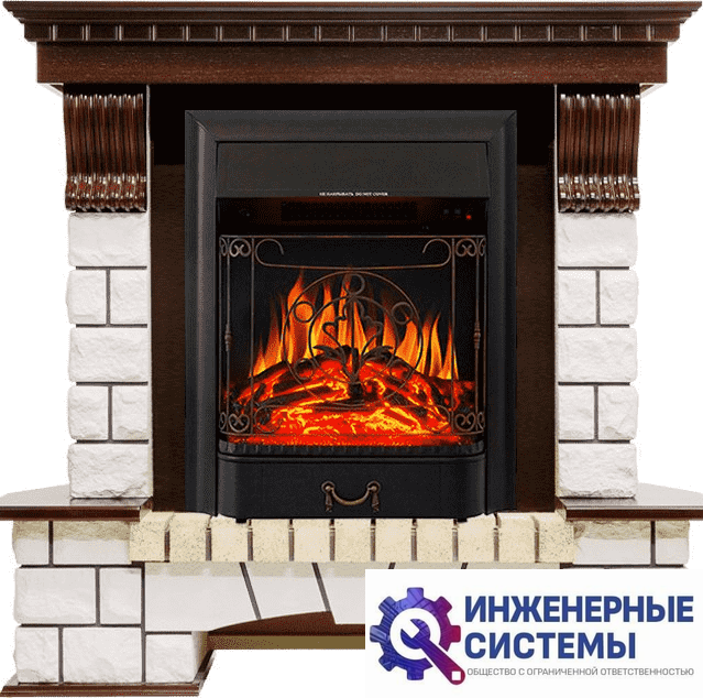 Каминокомплект Royal Flame Pierre Luxe Темный дуб/Белый с очагом Majestic FX Black