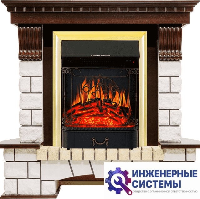 Каминокомплект Royal Flame Pierre Luxe Темный дуб/Белый с очагом Majestic FX Brass