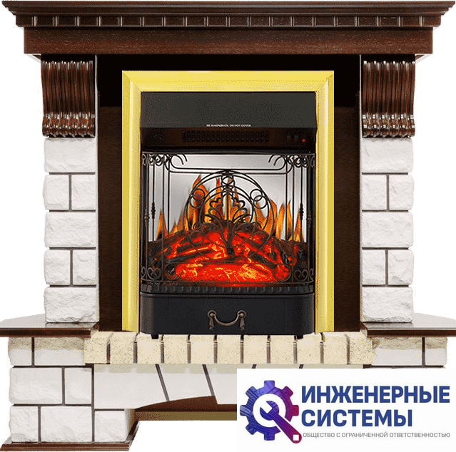Каминокомплект Royal Flame Pierre Luxe Темный дуб/Белый с очагом Majestic FX M Brass