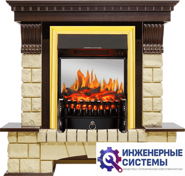 Каминокомплект Royal Flame Pierre Luxe Темный дуб/Шампань с очагом Fobos FX M Brass