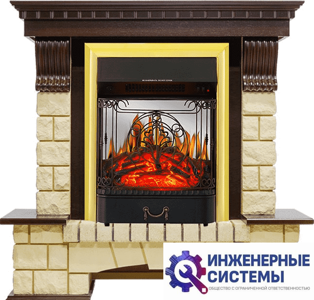 Каминокомплект Royal Flame Pierre Luxe Темный дуб/Шампань с очагом Majestic FX M Brass