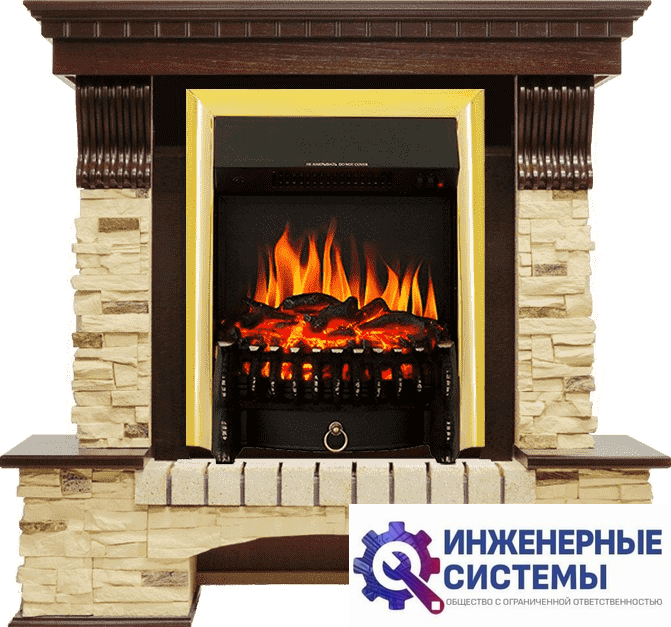 Каминокомплект Royal Flame Pierre Luxe Темный дуб/Сланец с очагом Fobos FX Brass