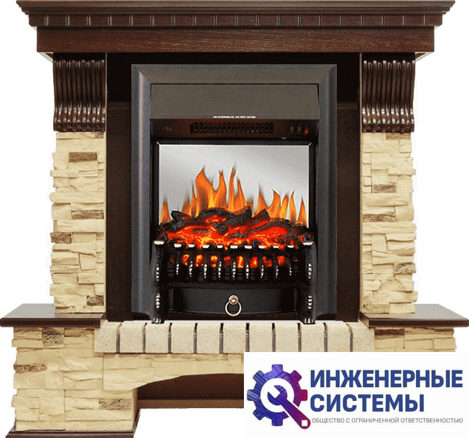 Каминокомплект Royal Flame Pierre Luxe Темный дуб/Сланец с очагом Fobos FX M Black