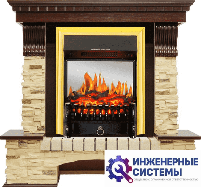 Каминокомплект Royal Flame Pierre Luxe Темный дуб/Сланец с очагом Fobos FX M Brass