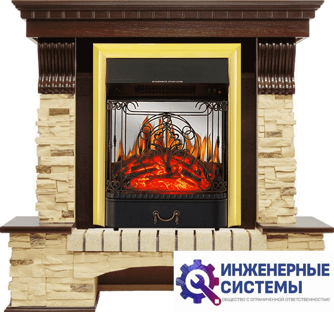 Каминокомплект Royal Flame Pierre Luxe Темный дуб/Сланец с очагом Majestic FX M Brass