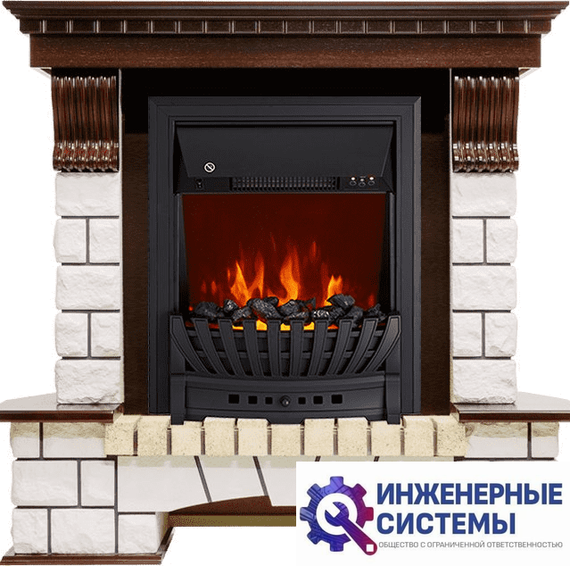 Каминокомплект Royal Flame Pierre Luxe угловой Темный дуб/Белый с очагом Aspen Black