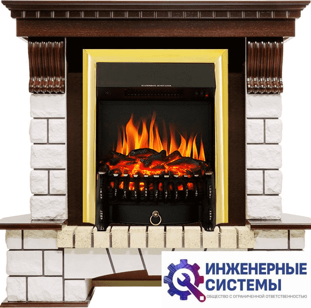 Каминокомплект Royal Flame Pierre Luxe угловой Темный дуб/Белый с очагом Fobos FX Brass