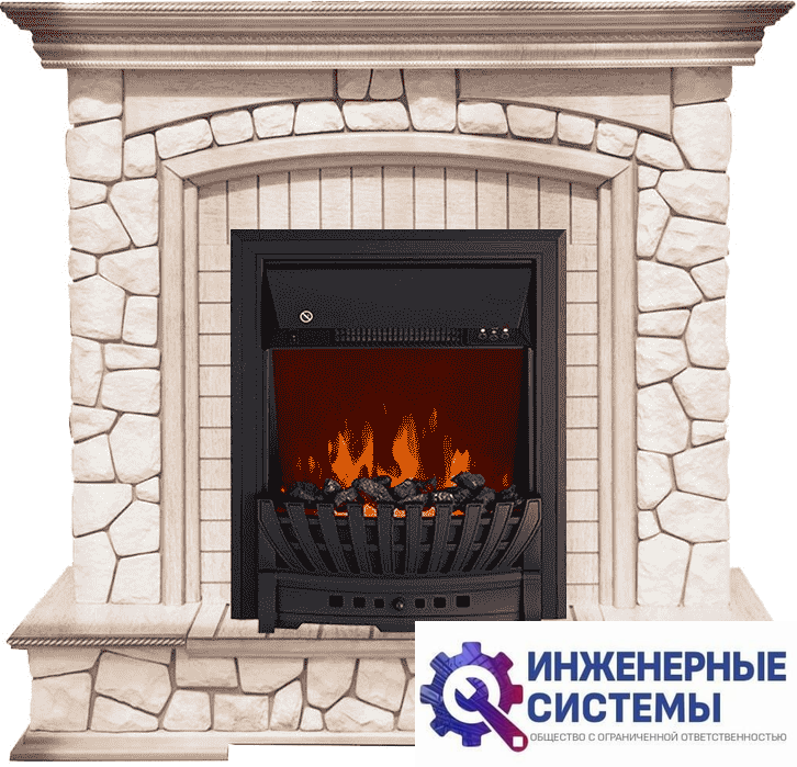 Каминокомплект Royal Flame Preston Белый/Слоновая кость с патиной с очагом Aspen Black
