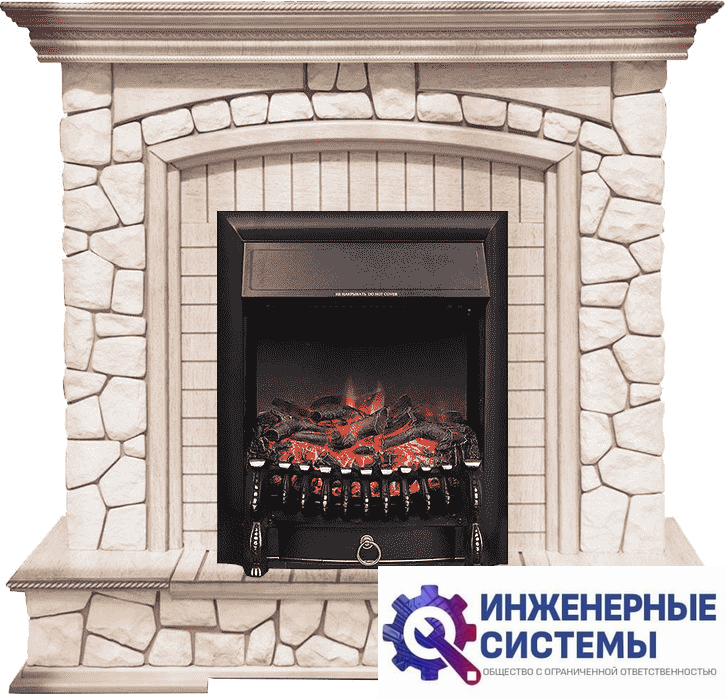 Каминокомплект Royal Flame Preston Белый/Слоновая кость с патиной с очагом Fobos FX Black