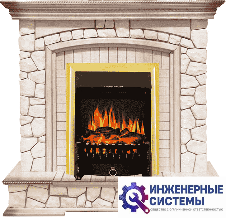 Каминокомплект Royal Flame Preston Белый/Слоновая кость с патиной с очагом Fobos FX Brass