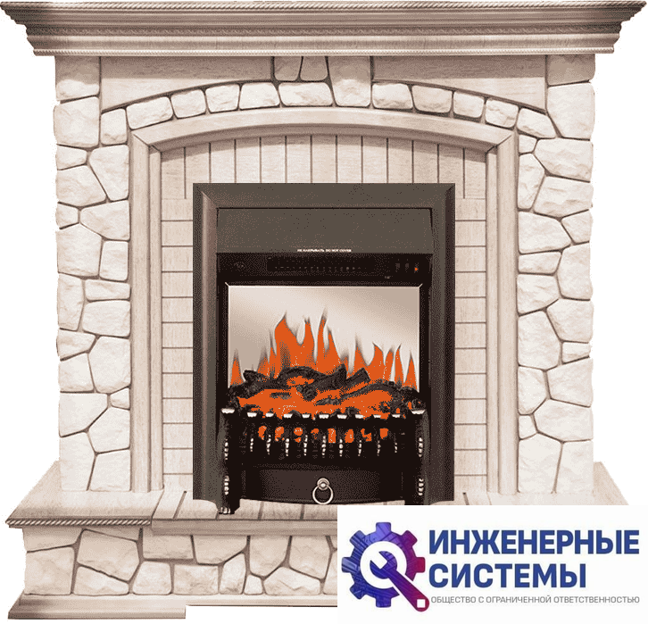 Каминокомплект Royal Flame Preston Белый/Слоновая кость с патиной с очагом Fobos FX M Black