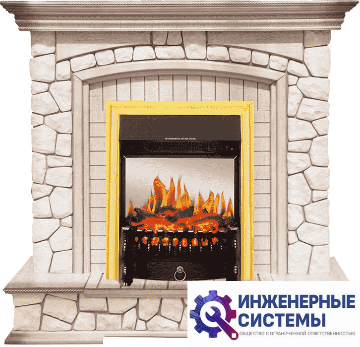 Каминокомплект Royal Flame Preston Белый/Слоновая кость с патиной с очагом Fobos FX M Brass