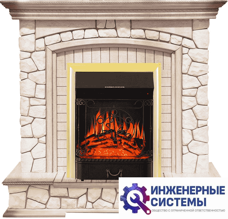 Каминокомплект Royal Flame Preston Белый/Слоновая кость с патиной с очагом Majestic FX Brass