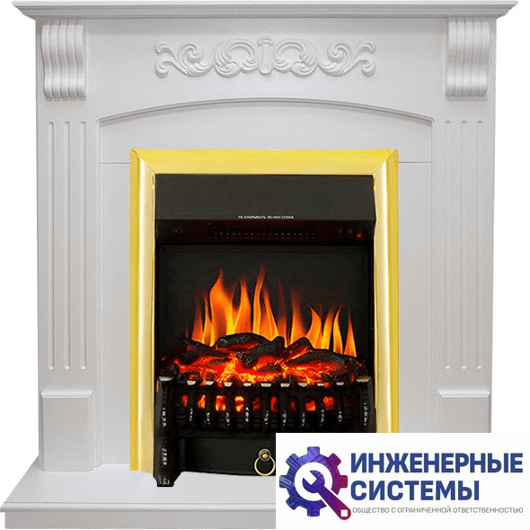 Каминокомплект Royal Flame Sorrento угловой Белый дуб с очагом Fobos FX Brass