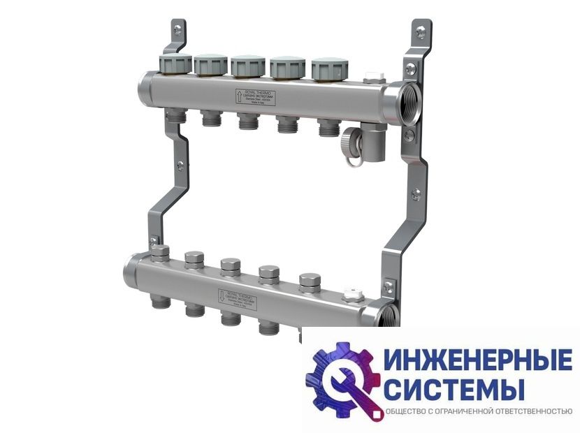 Коллектор нерж. в сборе 1" ВР-3/4" НР, 2 выхода