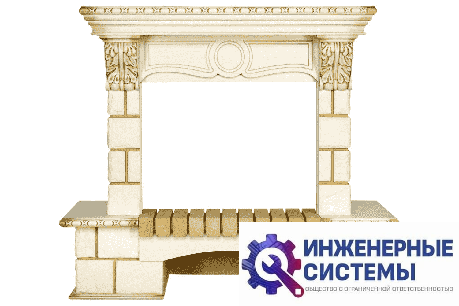 Royal Flame Pierre Luxe портал для камина угловой Шампань/Слоновая кость с патиной
