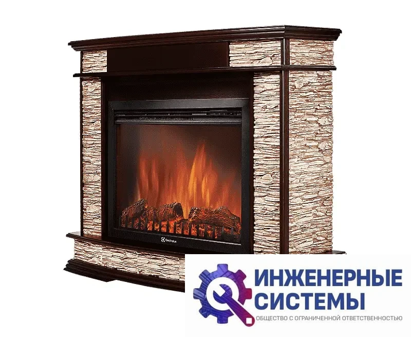 Firelight Scala 25 портал для камина камень сланец скалистый бурый, шпон тёмный дуб, фото 2