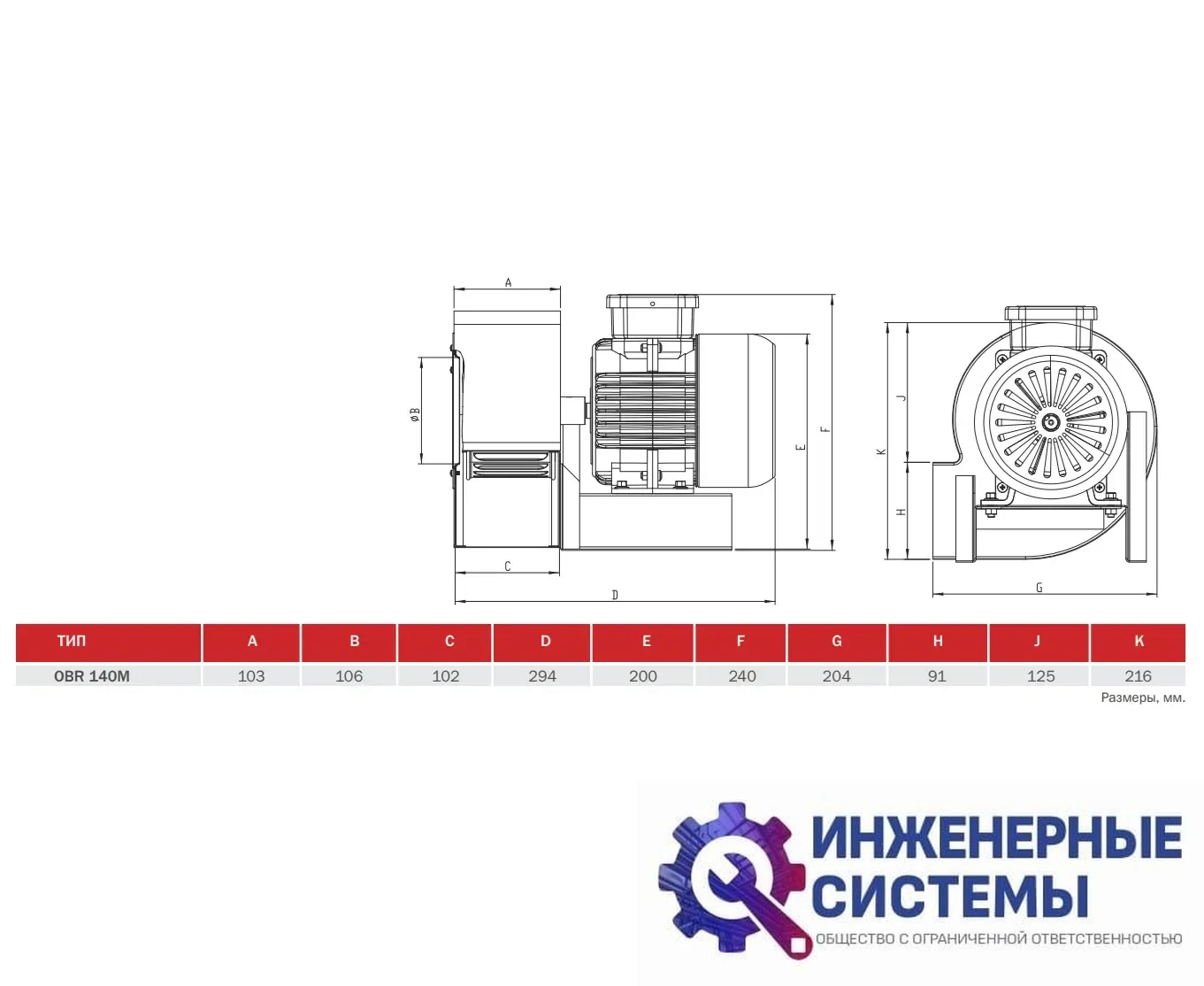 BVN OBR 140M-2K радиальный вентилятор, фото 2