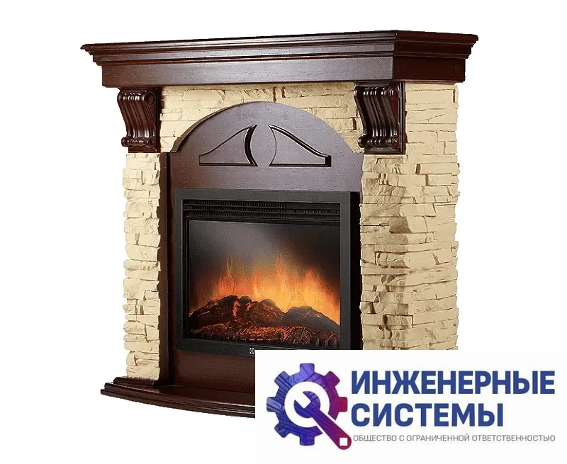 Firelight Torre 30S портал для камина камень слоновая кость, шпон темный дуб, фото 2
