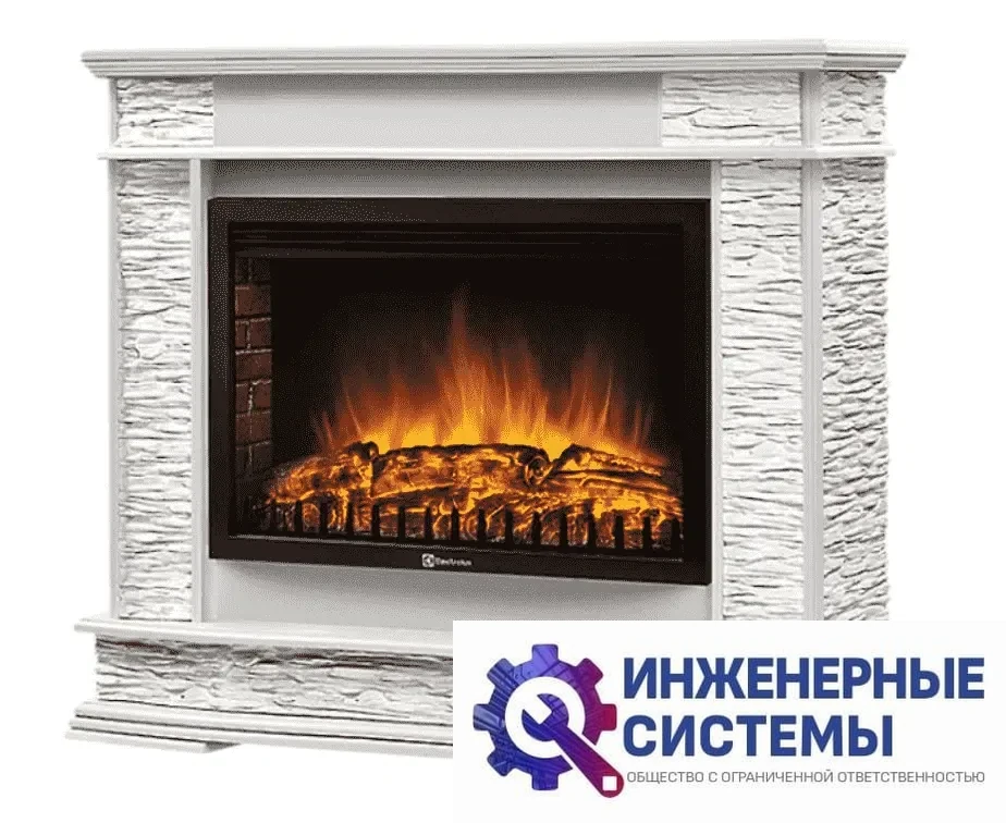 Firelight Scala 25 камень сланец скалистый белый, шпон белый дуб портал для камина, фото 2