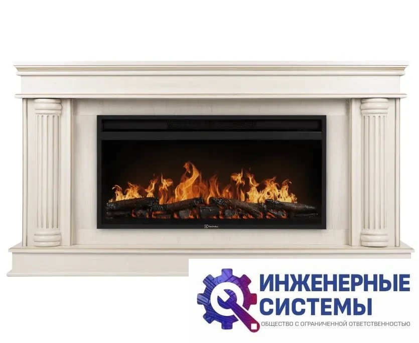 Каминокомплект: Очаг Electrolux EFP/P-4220LS, портал Olympia 42/40/36, сл. кость с зол. патиной, фото 2
