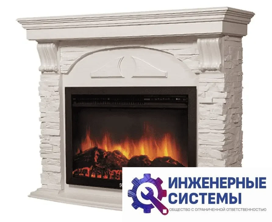 Firelight Torre 25S камень белый, шпон белёный дуб портал для камина, фото 2
