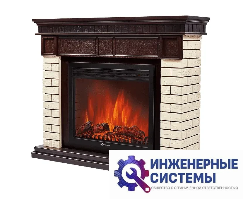 Firelight Bricks 25U портал для камина (угловой) камень бежевый, шпон темный дуб, фото 2