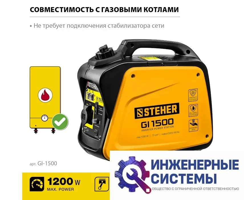 Steher GI-1500 инверторный бензиновый генератор 1,2 кВт, фото 2