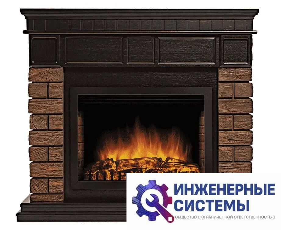 Firelight Bricks Wood 25 камень коричневый, шпон темный дуб портал для камина, фото 2