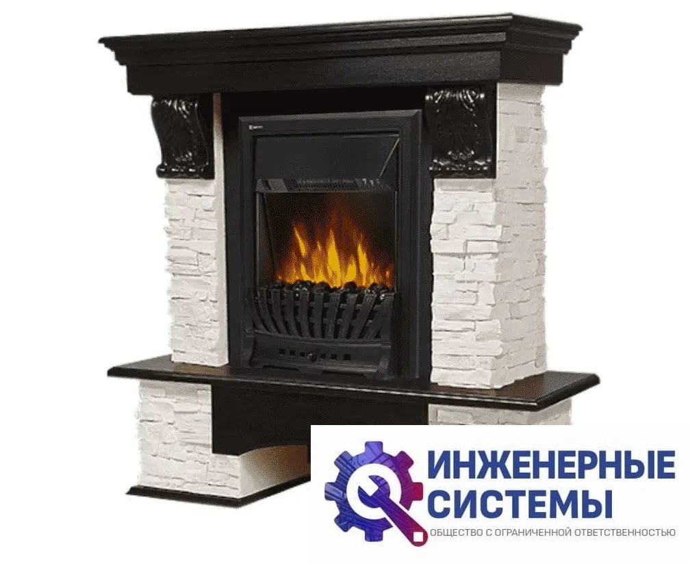 Firelight Pietra Classic камень белый, шпон венге портал для камина, фото 2
