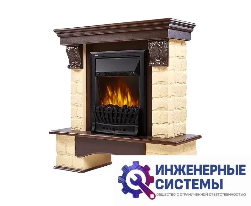 Firelight Forte Classic U портал для камина (угловой) камень бежевый, шпон темный дуб, фото 2