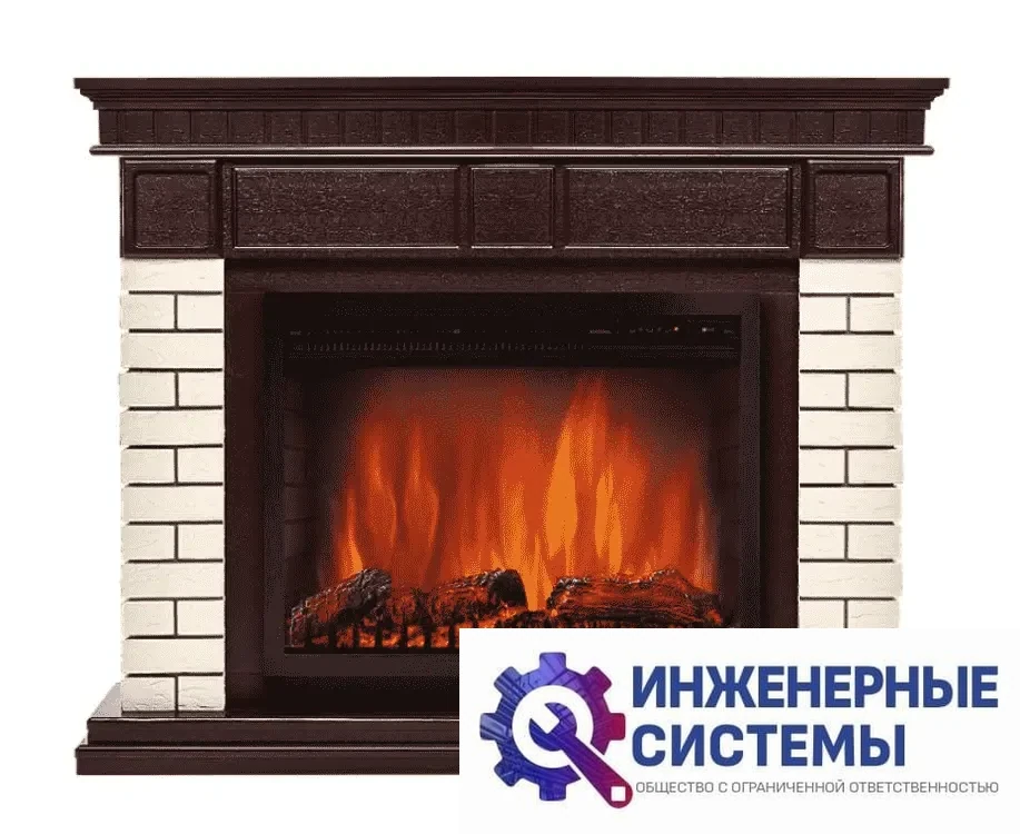 Firelight Bricks 25 камень бежевый, шпон темный дуб портал для камина, фото 2
