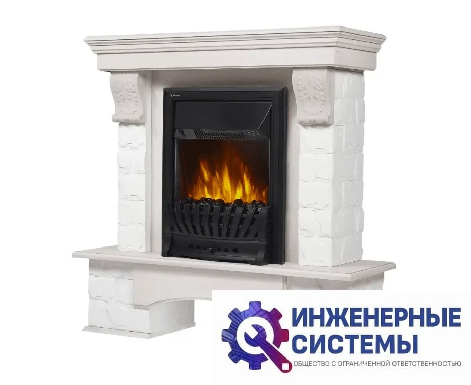 Firelight Forte Classic U (угловой) камень белый, шпон белёный дуб портал для камина, фото 2