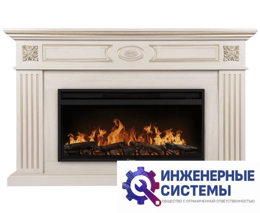 Каминокомплект: Очаг Electrolux EFP/P-4220LS, портал Siena 42/40/36, сл. кость с зол. патиной, фото 2