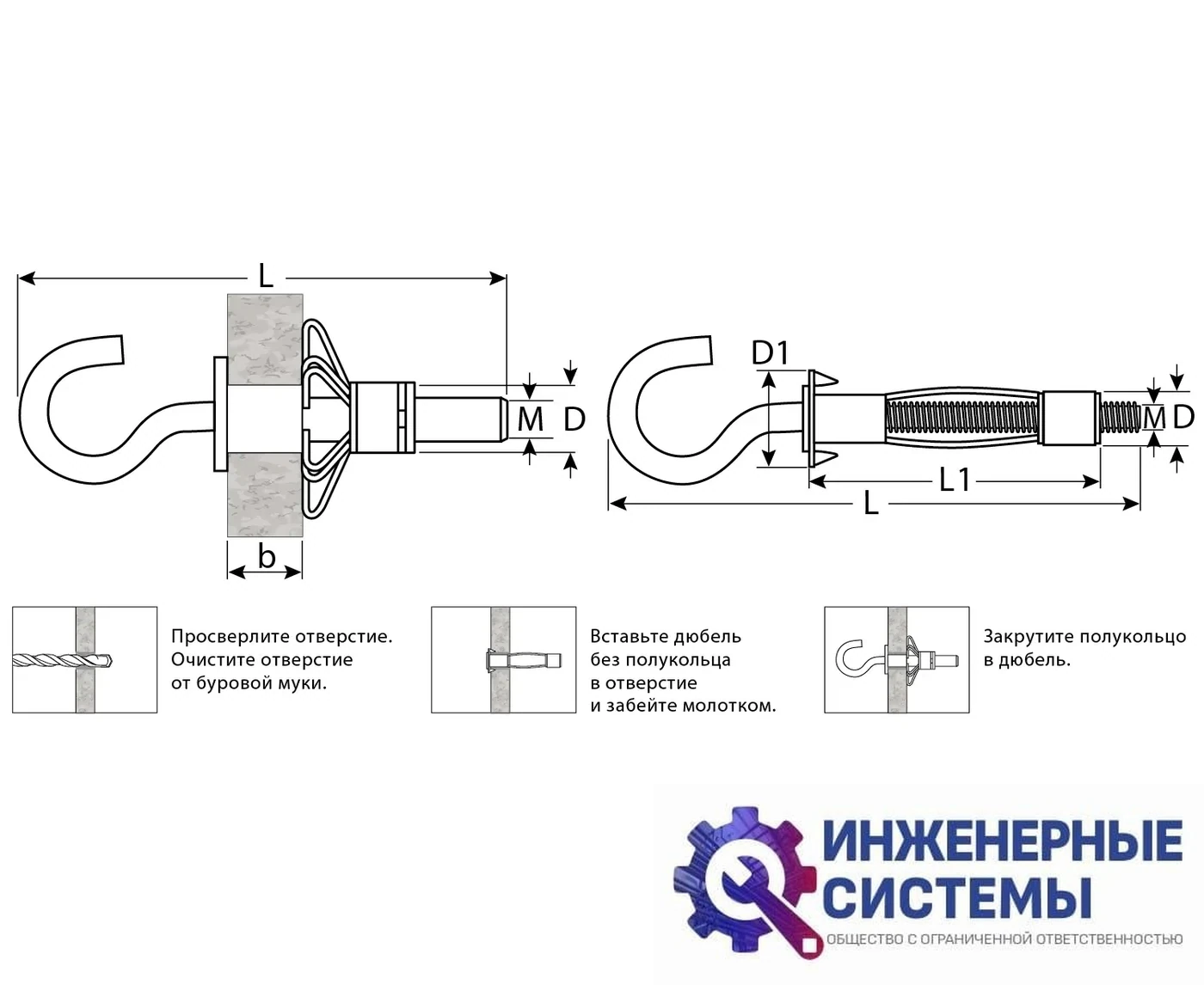 Анкеры «МОЛЛИ» Зубр 11х52 мм с полукольцом коробка, фото 2