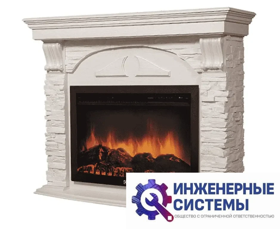 Firelight Torre 30S камень белый, шпон белёный дуб портал для камина, фото 2